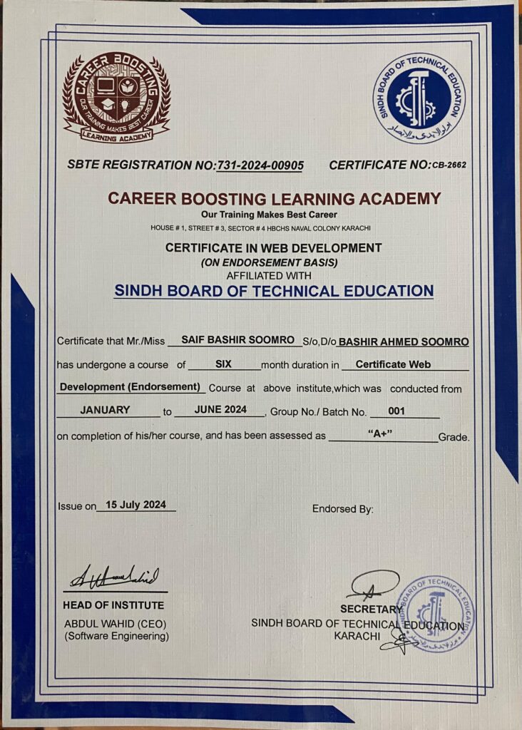 saifbashirsoomro - certification BSEK authorized